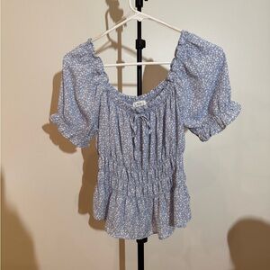 Active USA Lavender Floral Smocked Puff-Sleeve Top